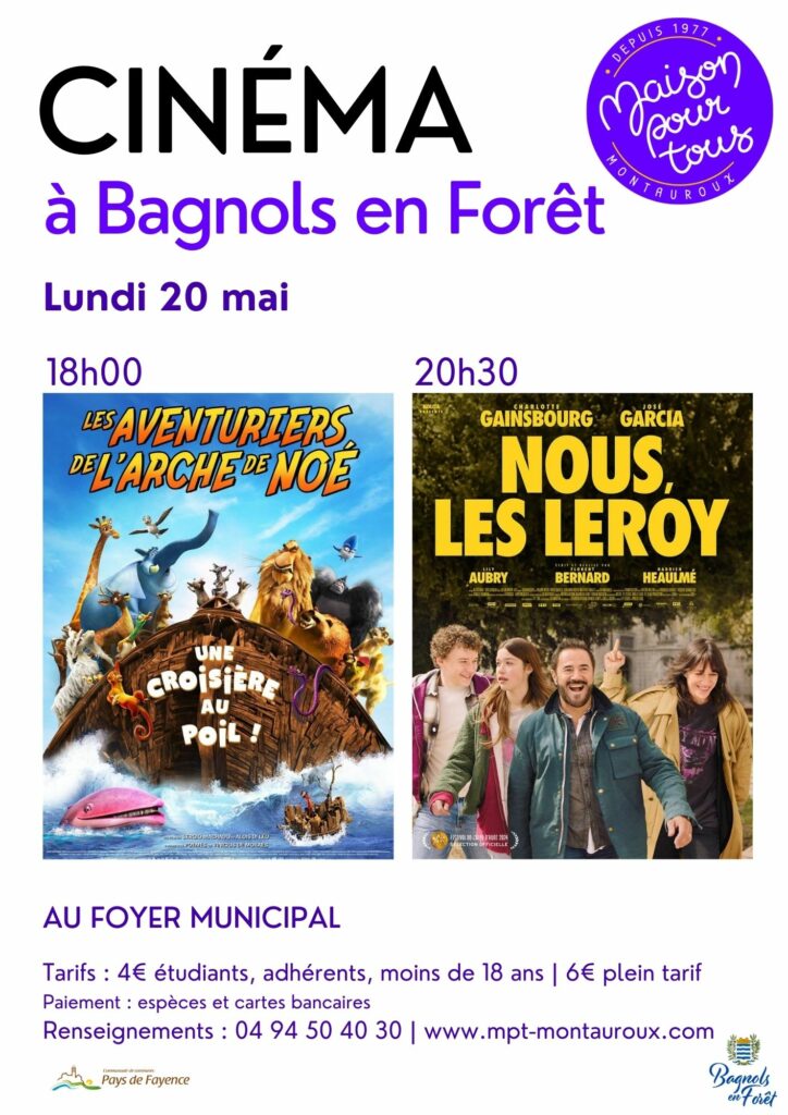 Cinéma le 20 mai. Tarifs : 4€ pour les étudiants les adhérents et les moins de 18 ans. 6€ plein tarif. Espèces et cartes bancaires